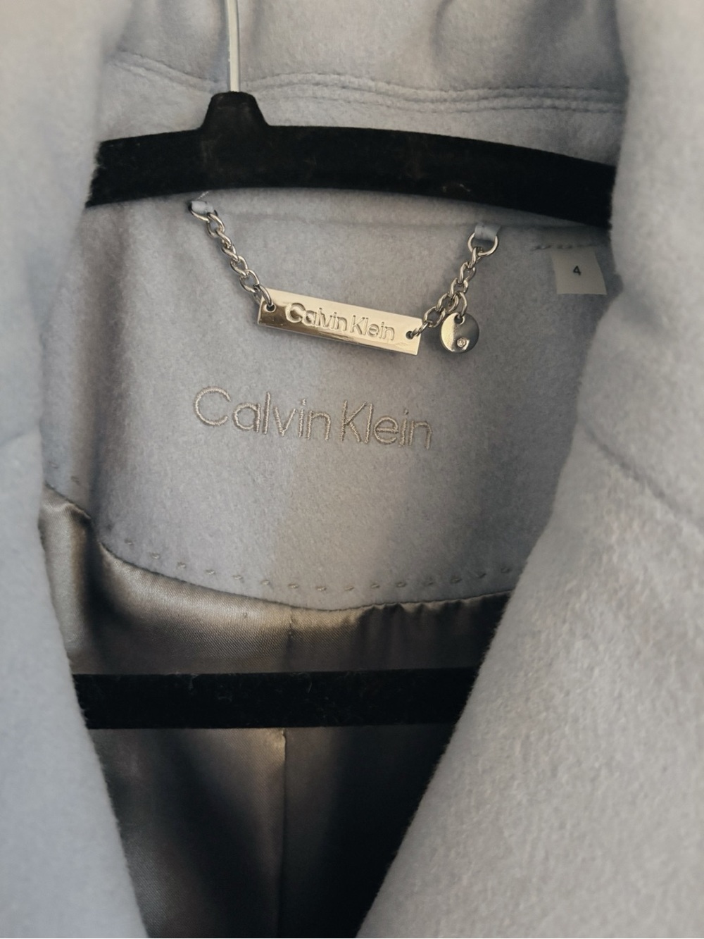 Calvin Klein Light Blue Single-Breasted Wool-Blend Coat - Picture 3 of 6